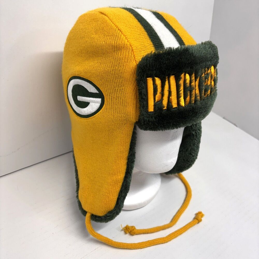 New Era Green Bay Packers Winter Trapper Knit Hat Faux Fur Ear Flap Helmet NFL